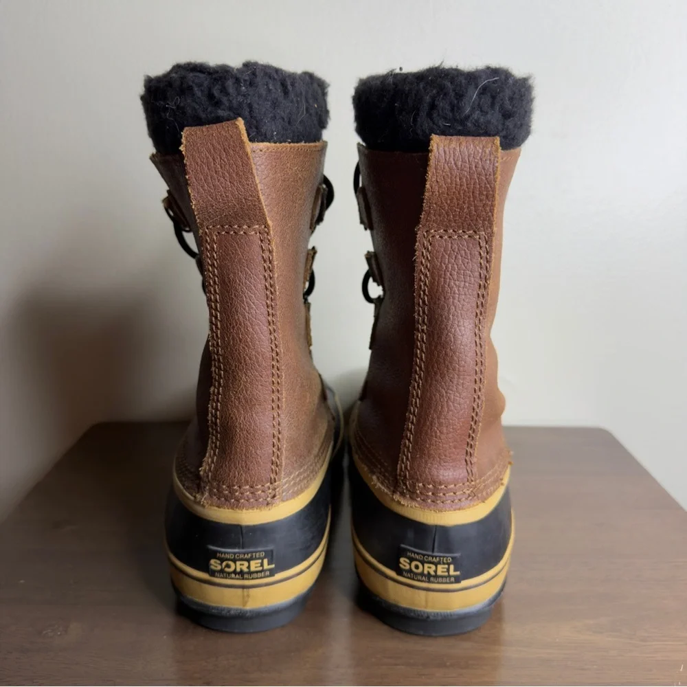 SOREL PAC T Brown Leather Waterproof Snow Boots Sz 9 Mens